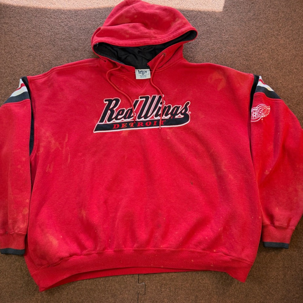 Lee Sport Detroit Red Wings Hoodie Mens XXL Red Embroidered Pullover NHL Hockey